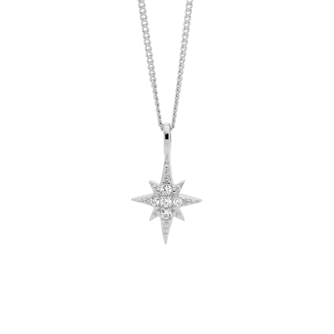 Ellani S/Slv Wh Cz Star Pendant