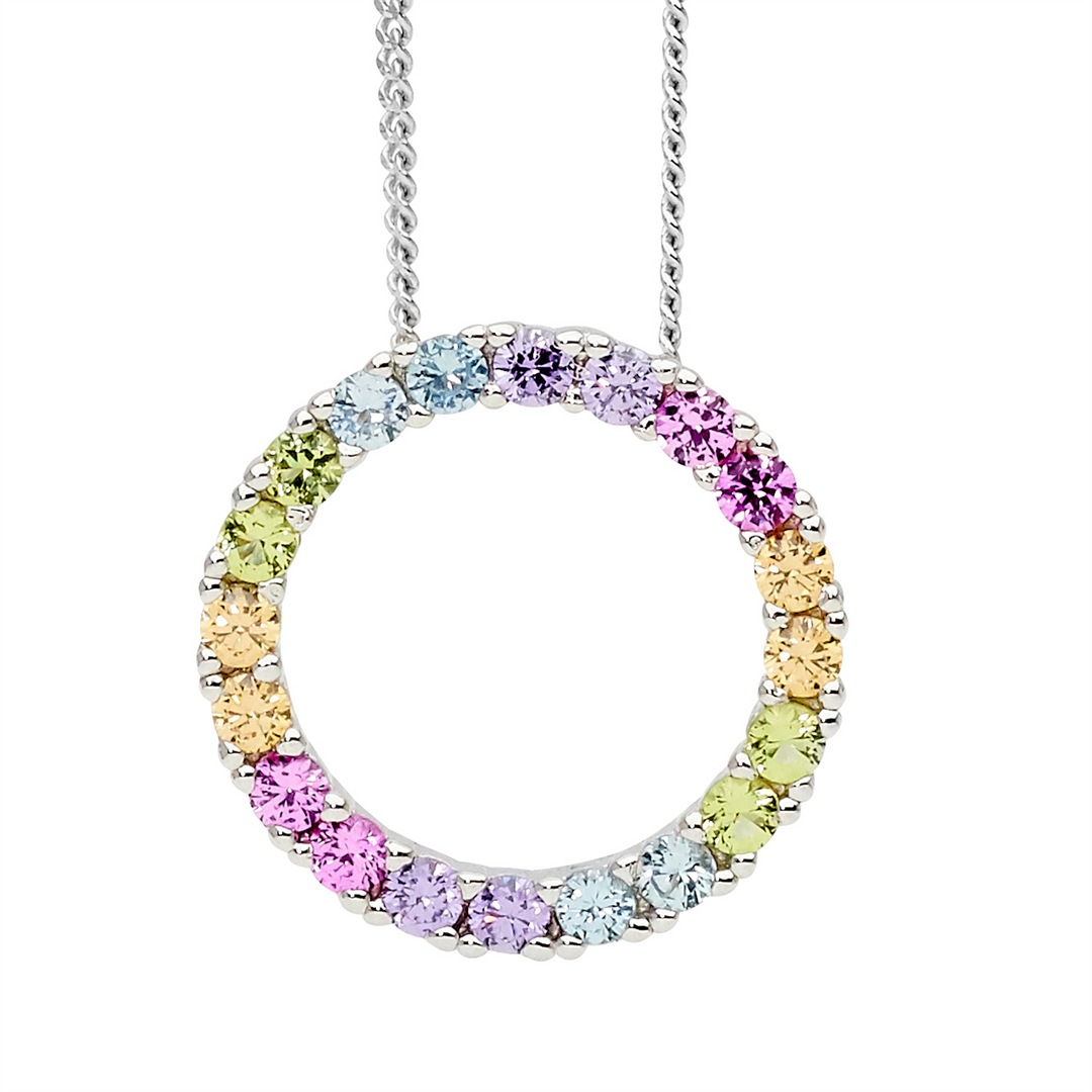Ellani Silver Pastel CZ Circle Necklace