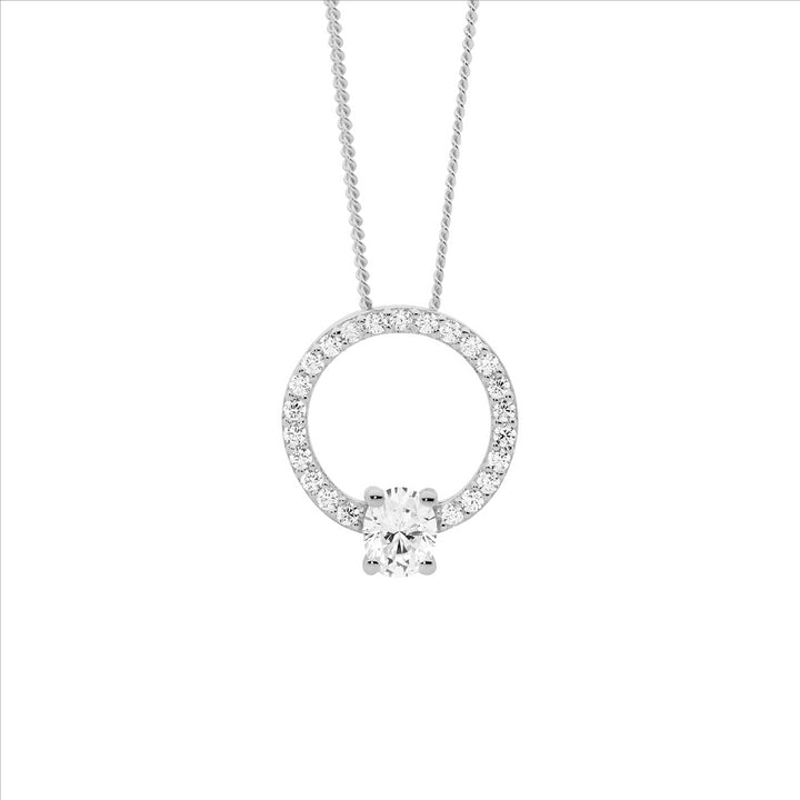 Ellani Silver CZ Circle Necklace