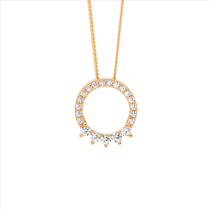 Ellani Rose Gold Plated CZ Circle Necklace