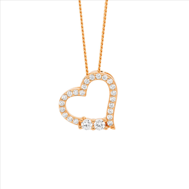 Ellani Rose Gold Plated CZ Heart Necklace