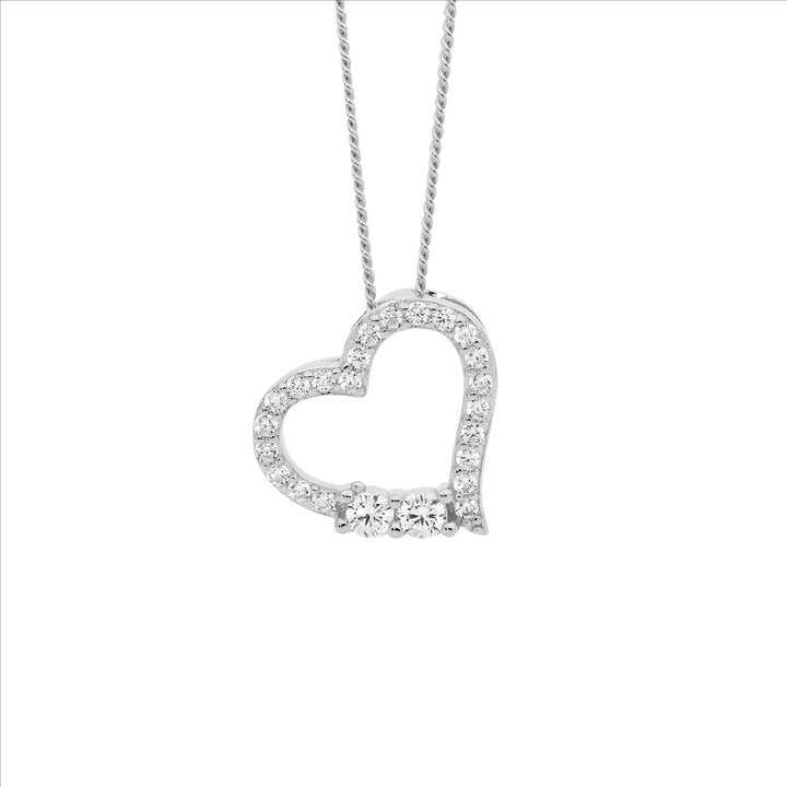 Ellani Silver CZ Heart Necklace
