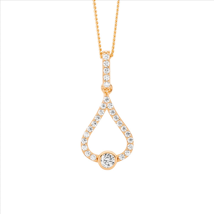 Ellani Rose Gold Plated CZ Teardrop Necklace