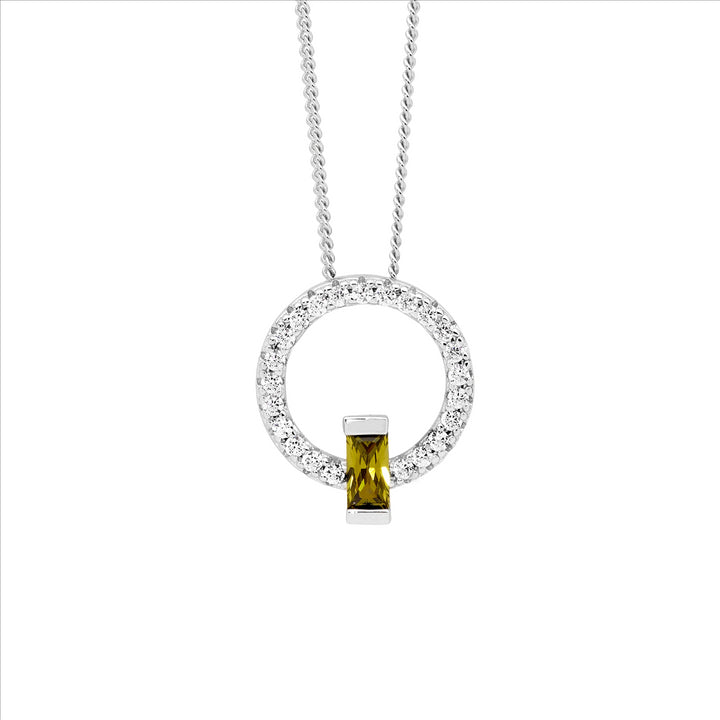 Ellani Silver CZ Circle Pendant