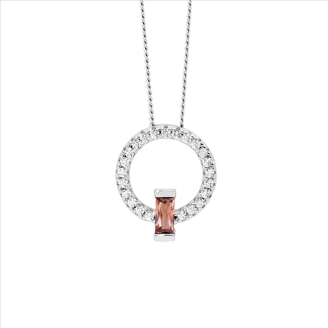 Ellani Silver CZ Circle Pendant