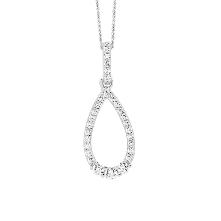 Ellani Silver CZ Teardrop Necklace