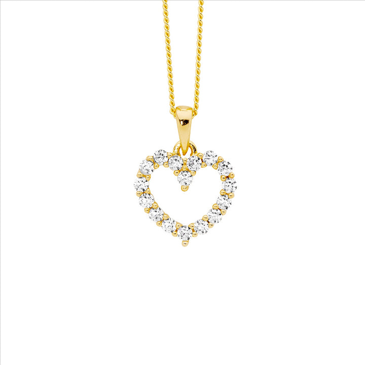 Ellani Yellow Gold Plated CZ Heart Necklace