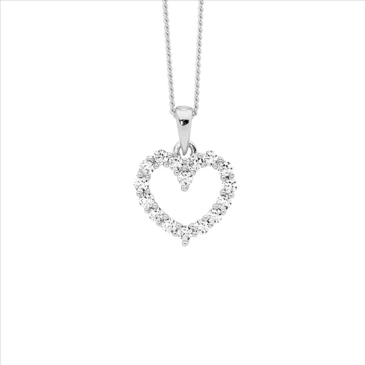Ellani Silver CZ Heart Necklace