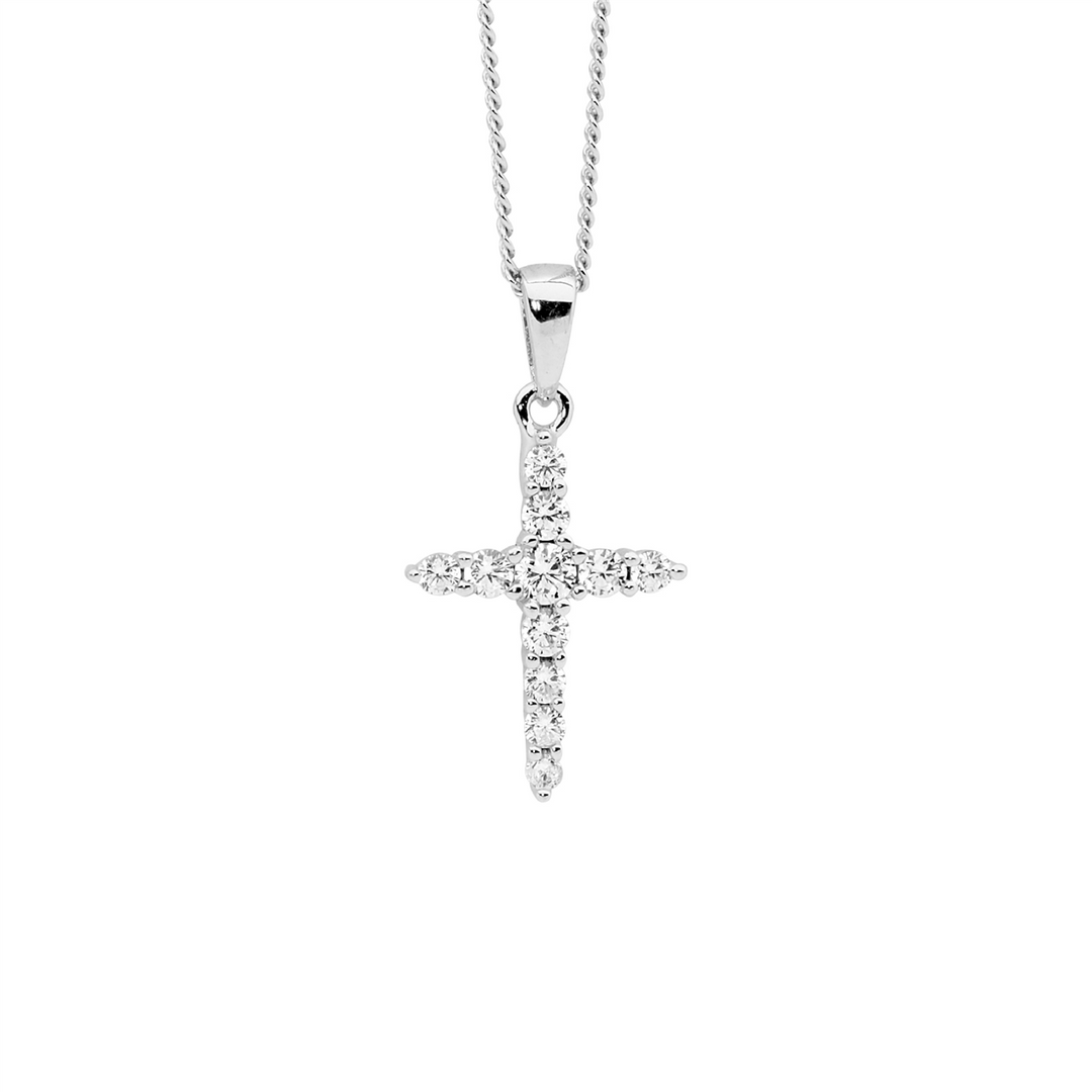 Ellani Silver CZ Cross Necklace