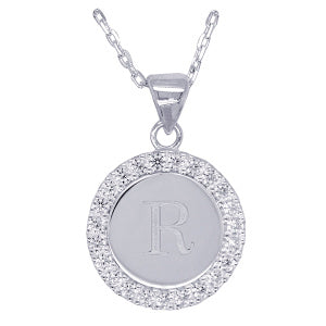 S/Silver Round Cz Initial Pendant R With 45+5Cm Chain