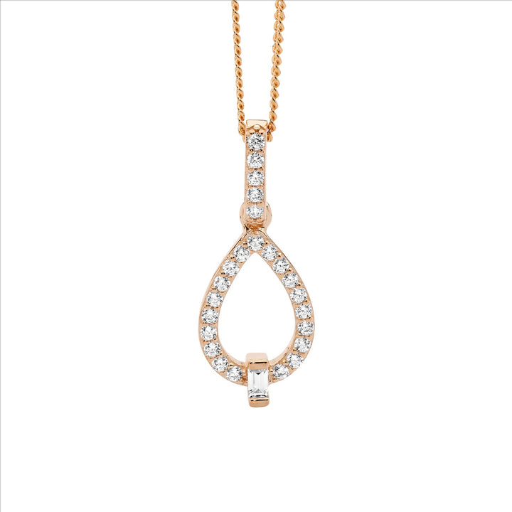 Ellani Rose Gold Plated CZ Teardrop Necklace