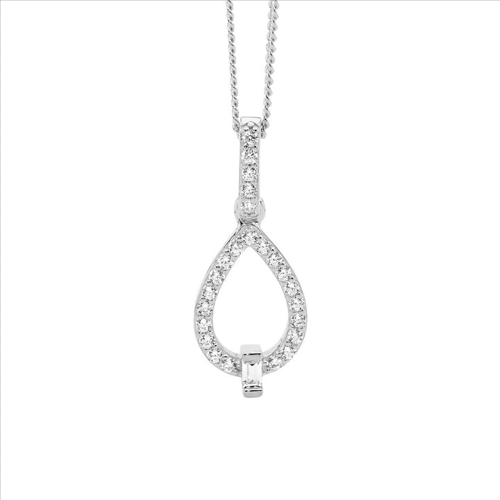 Ellani Silver & Cz Teardrop Pendant