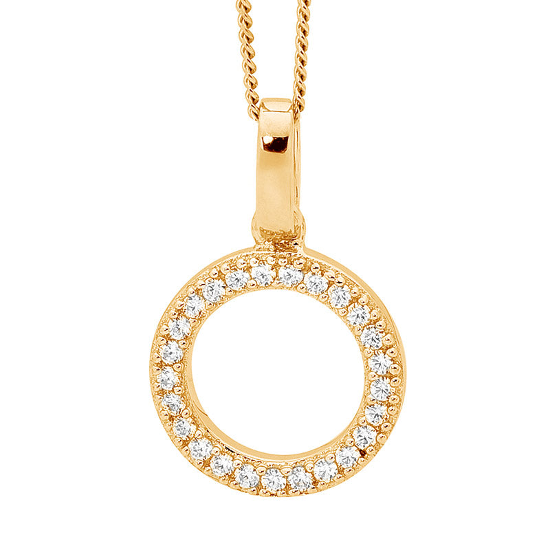 Ellani Yellow Gold Plated Open Circle CZ Necklace