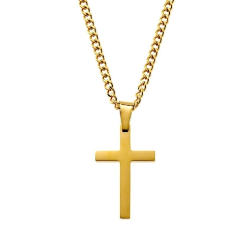 Blaze Gold Stainless Steel Men’S Cross Pendant Necklace With 55Mm*3Mm Curb Chain