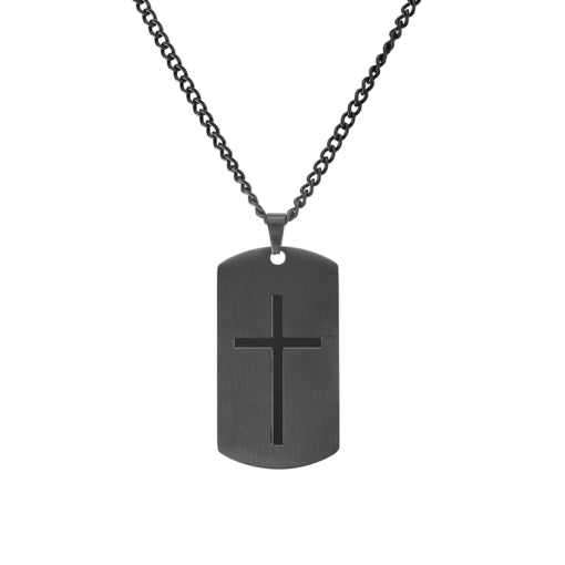 BLAZE BLACK STAINLESS STEEL LARGE DOGTAG WITH CROSS ENGRAVING