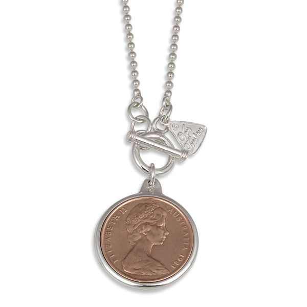 Silver RG Plt Two Cent Coin Necklace 80CM