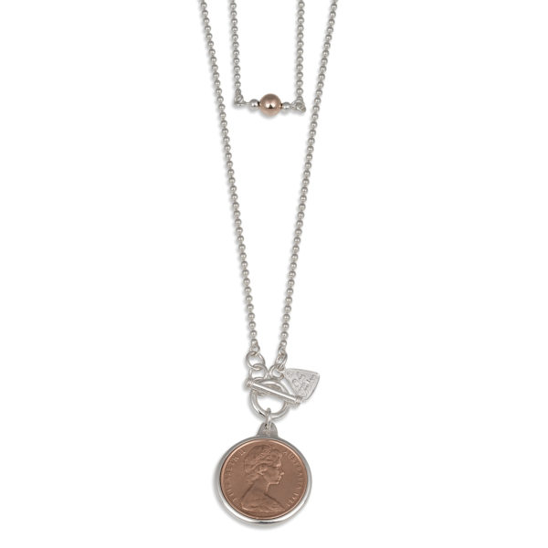 Silver RG Plt Two Cent Coin Necklace 80CM