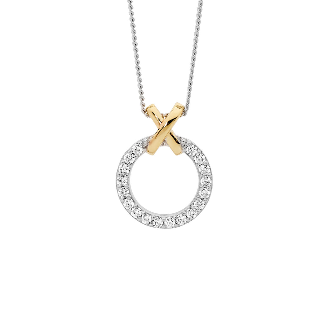 Ellani YG Plated & Silver Circle Necklace With X Detail