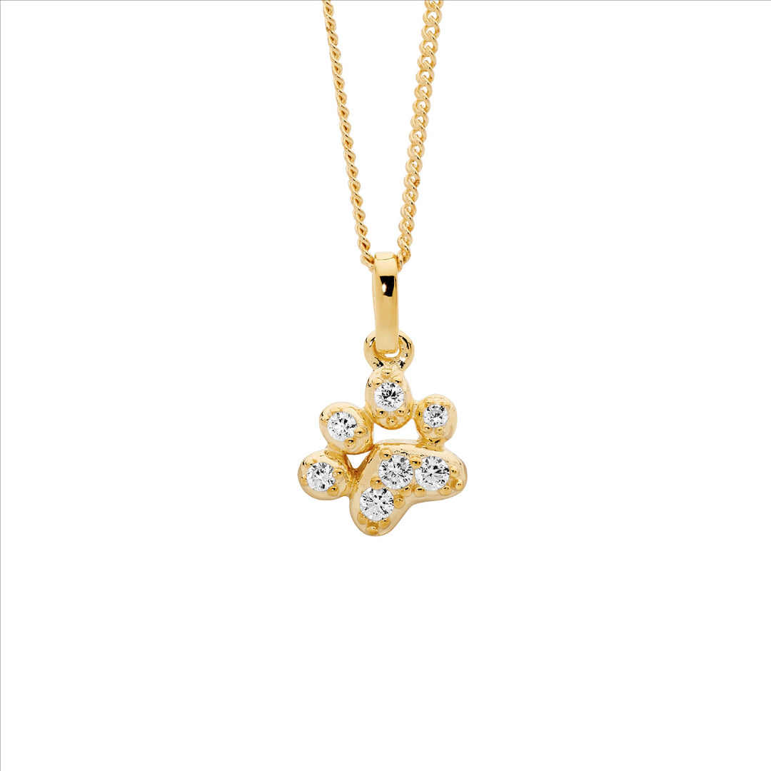 Ellani YG Plated CZ Paw Print Necklace