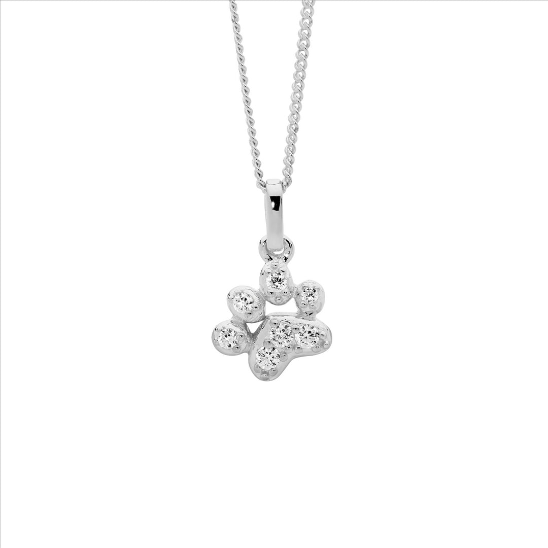 Ellani Silver CZ Paw Print Necklace