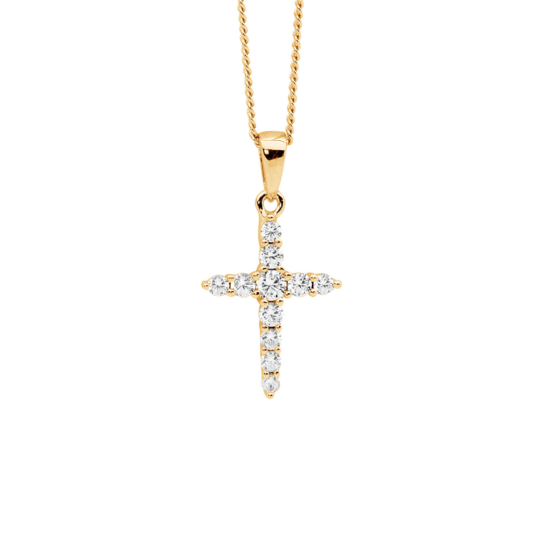 Ellani YG Plated CZ Cross Necklace