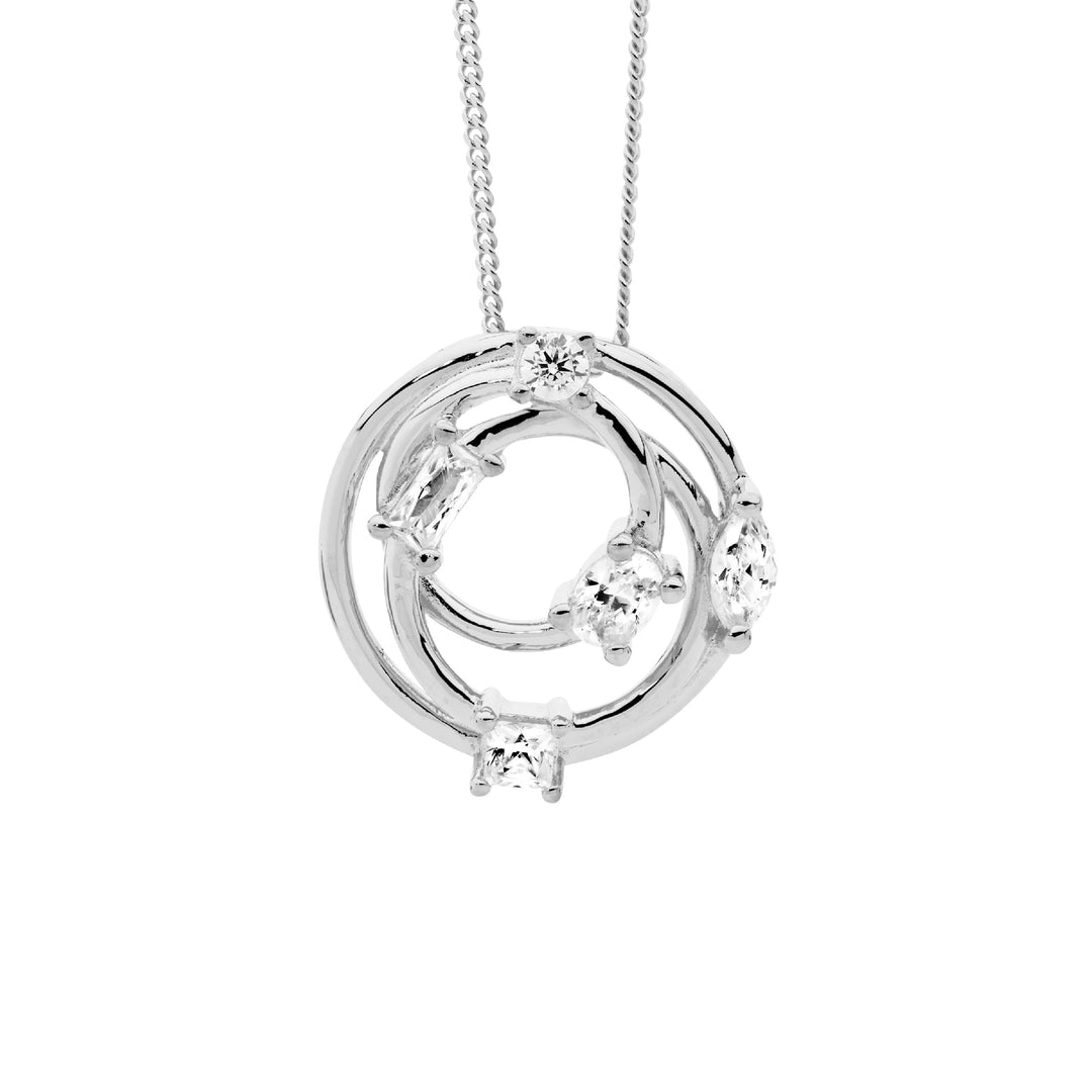 Ellani Silver Abstract CZ Circle Necklace