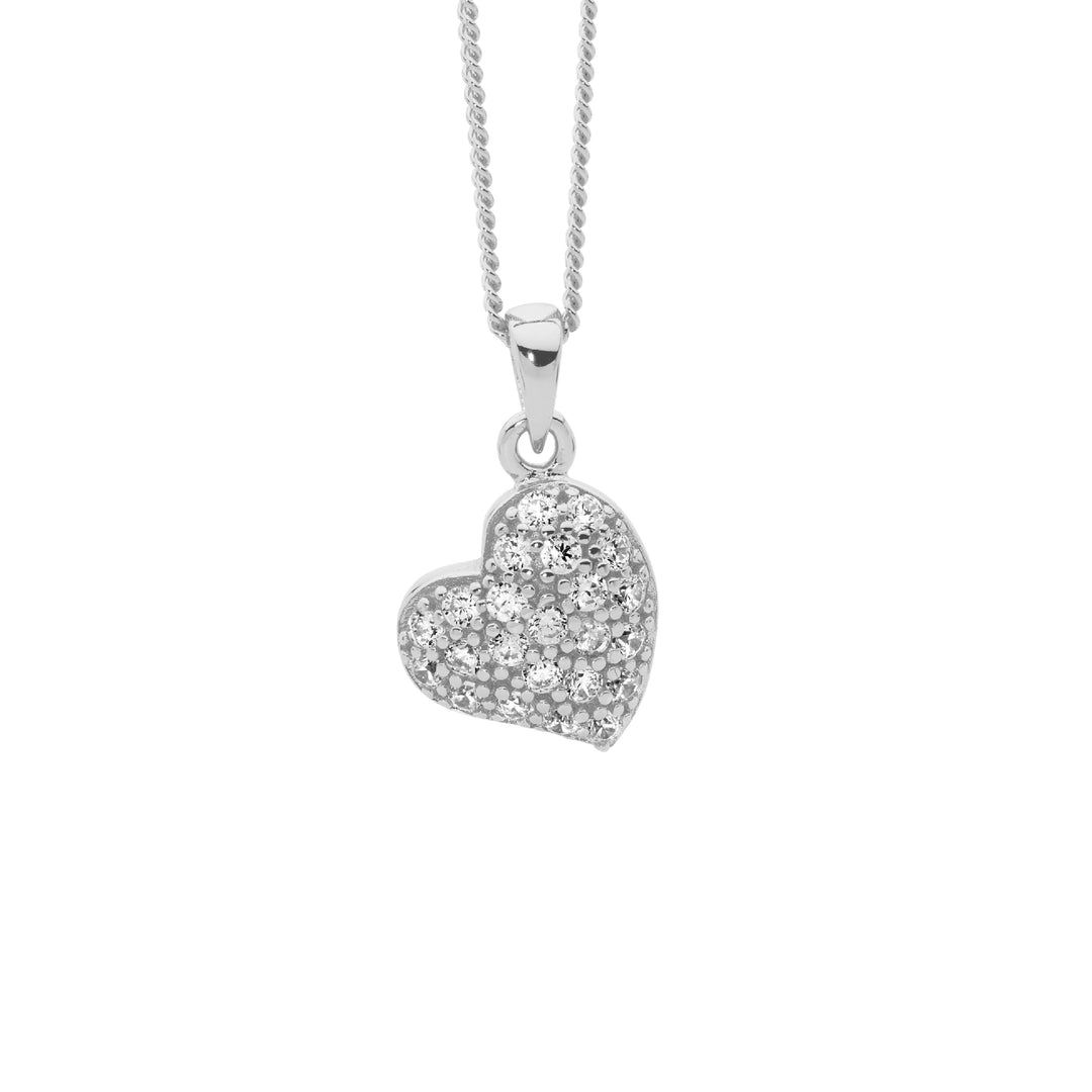 Ellani Silver CZ Heart Necklace