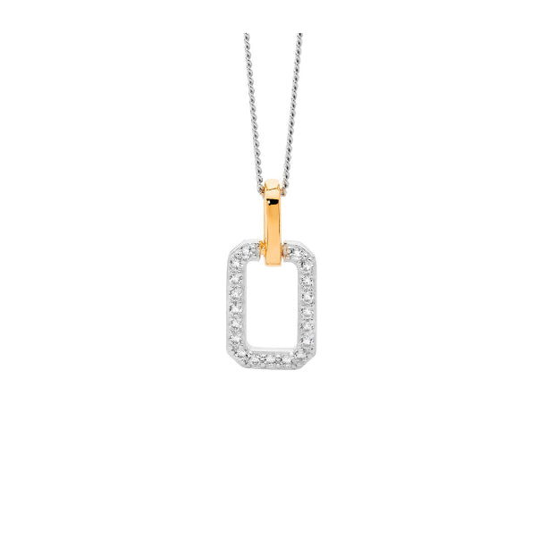 Ellani Silver & RG Plated Rectangle CZ Necklace