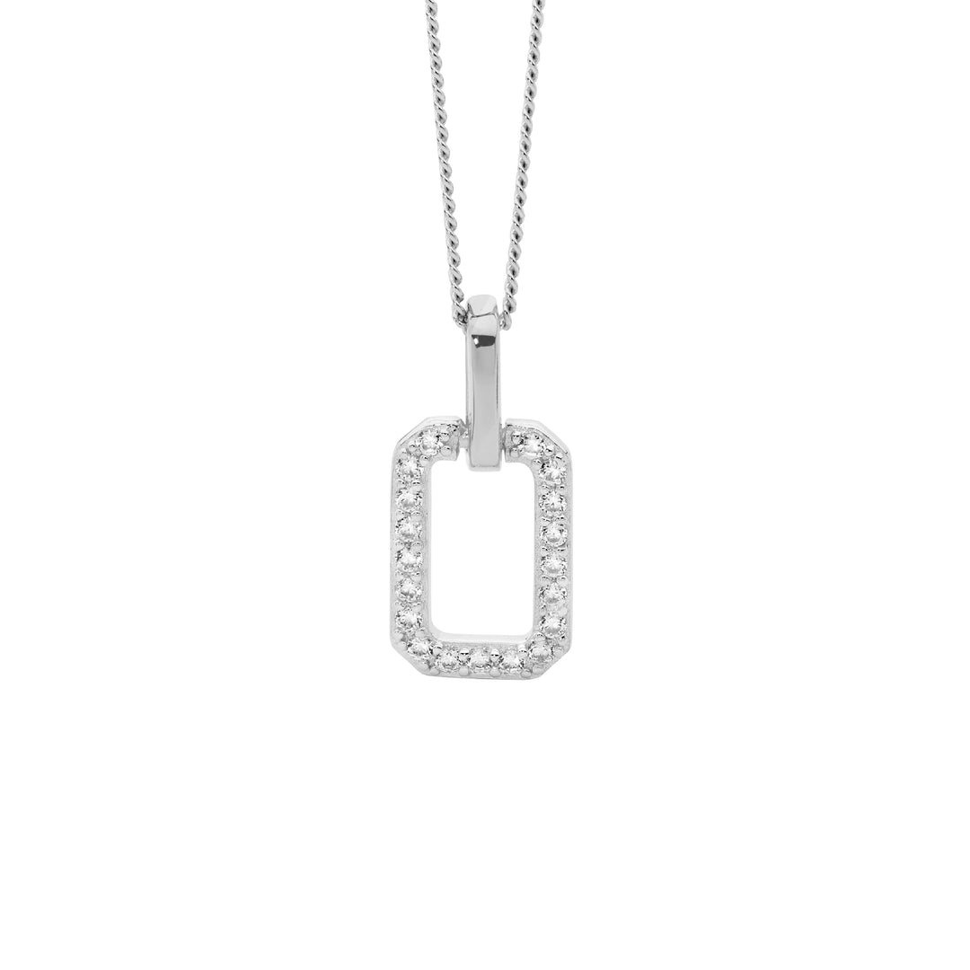 Ellani Silver Rectangle CZ Necklace