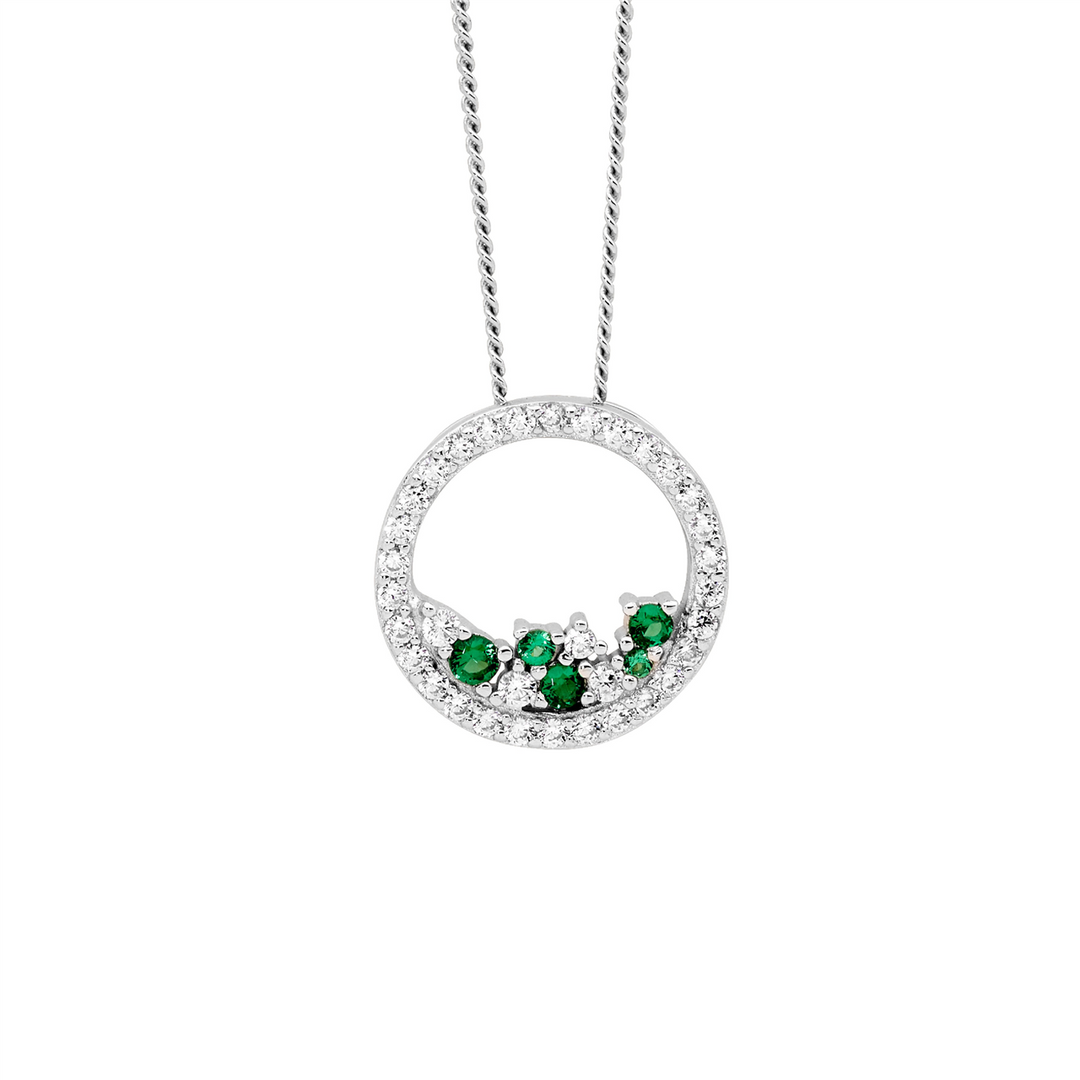 Ellani Silver Green & White CZ Necklace