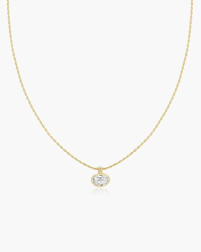 Ania Haie YG Plated Bezel CZ Organic Pebble Necklace