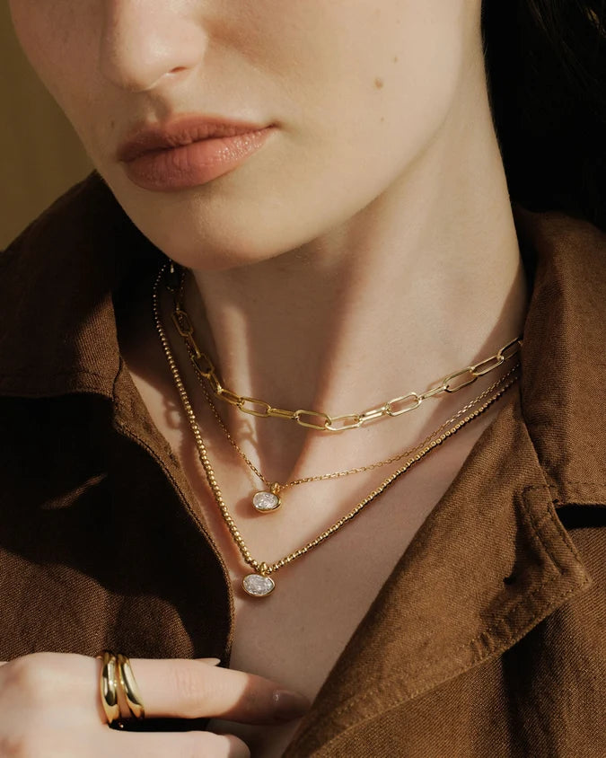 Ania Haie YG Plated Bezel CZ Organic Pebble Necklace