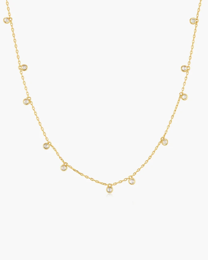 Ania Haie YG Plated CZ Bezel-Set Droplet Station Necklace