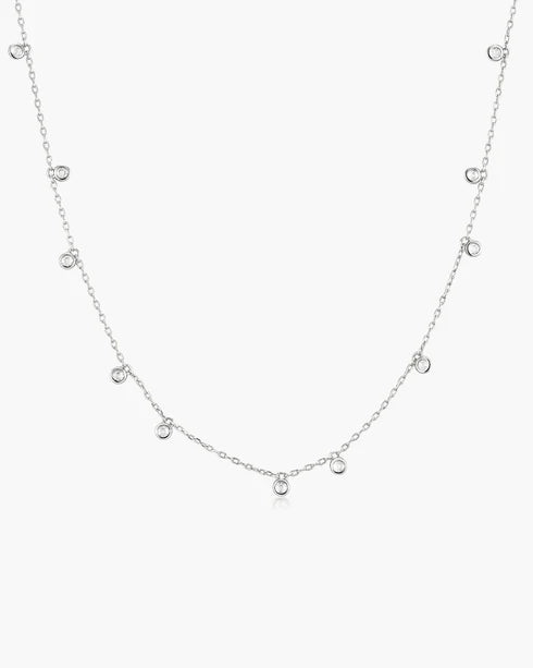 Ania Haie Silver CZ Bezel-Set Droplet Station Necklace