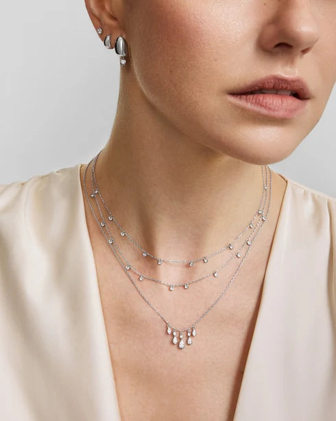 Ania Haie Silver CZ Bezel-Set Droplet Station Necklace