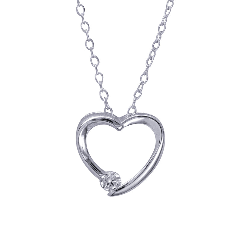 Silver Open Heart CZ Necklace