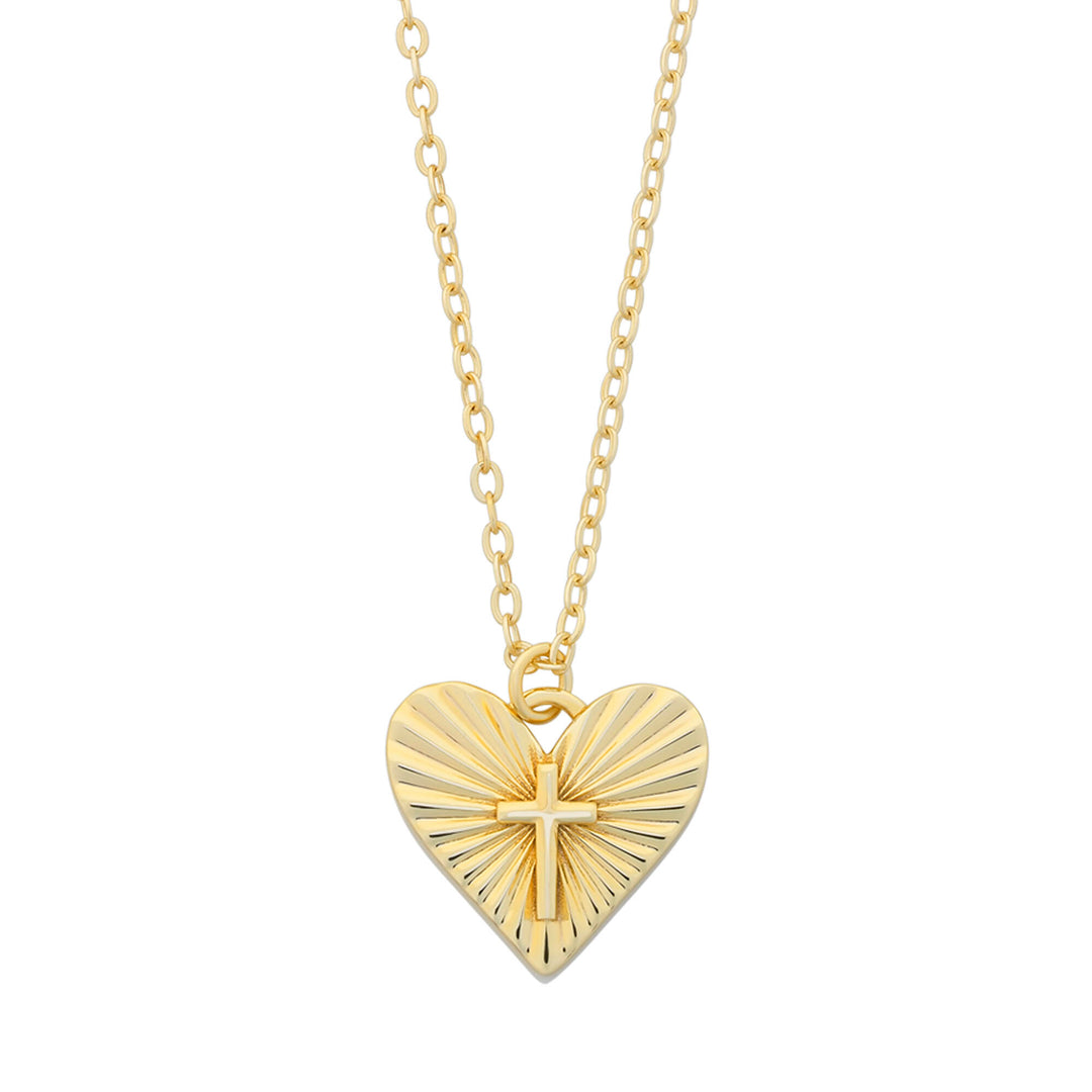 YG Plated Heart & Cross Necklace