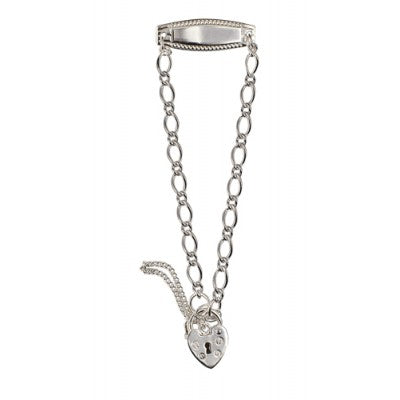 S/Silver 1/1 Oval Fig Baby Id Heart Padlock Bracelet