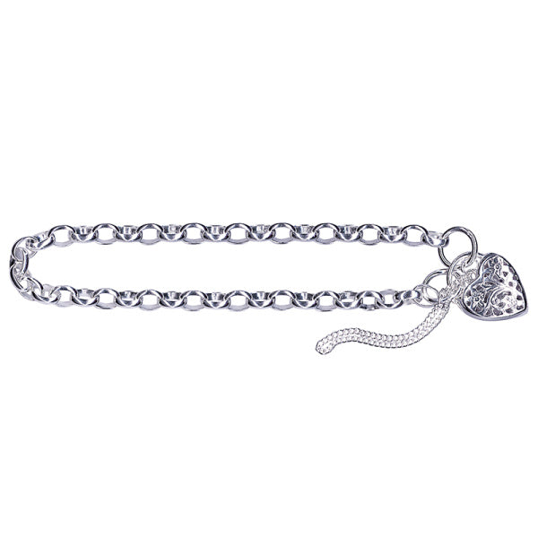 Silver Belcher Bracelet With Heart Padlock