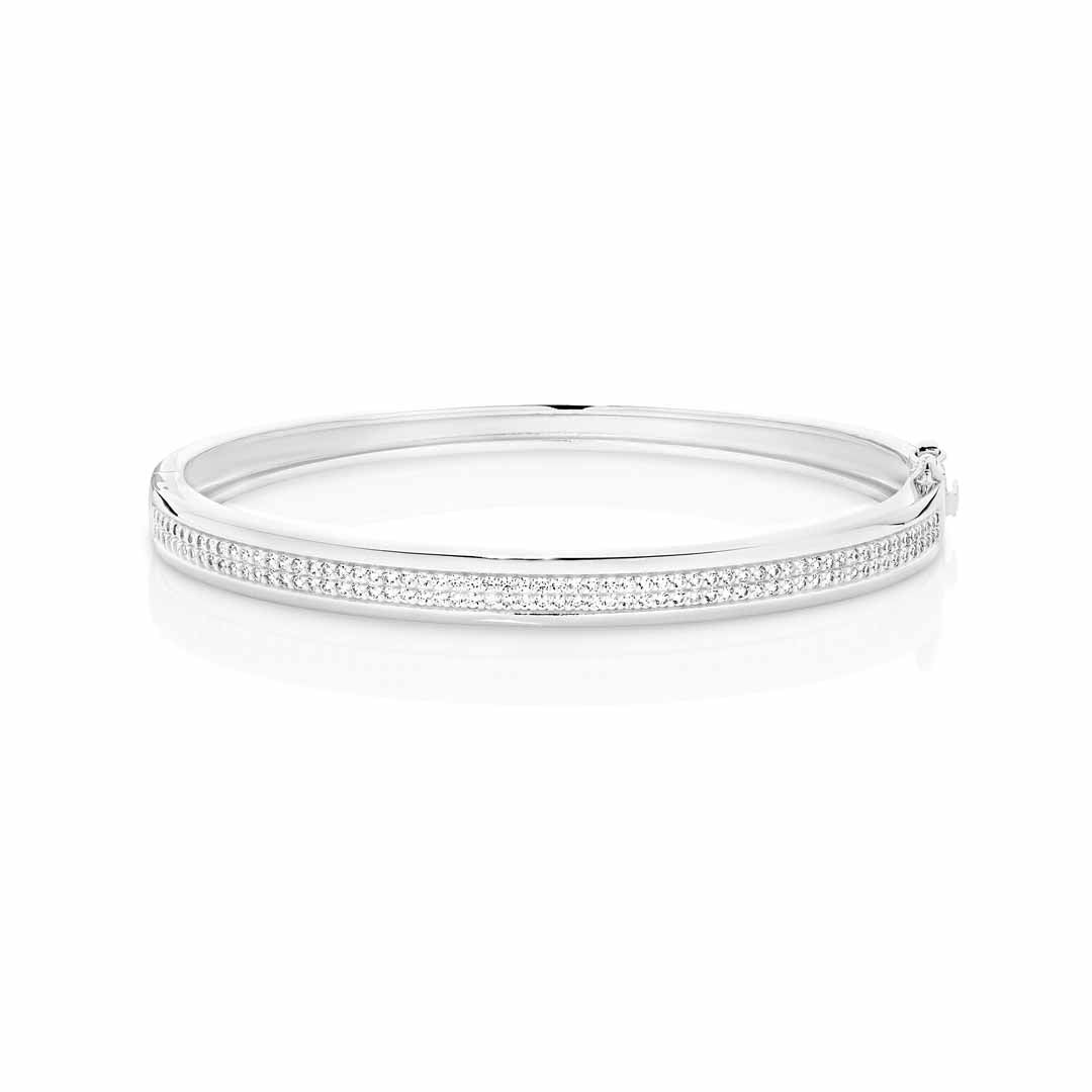 MD0020 - Sterling Silver CZ Double Row Hinge Oval Bangle