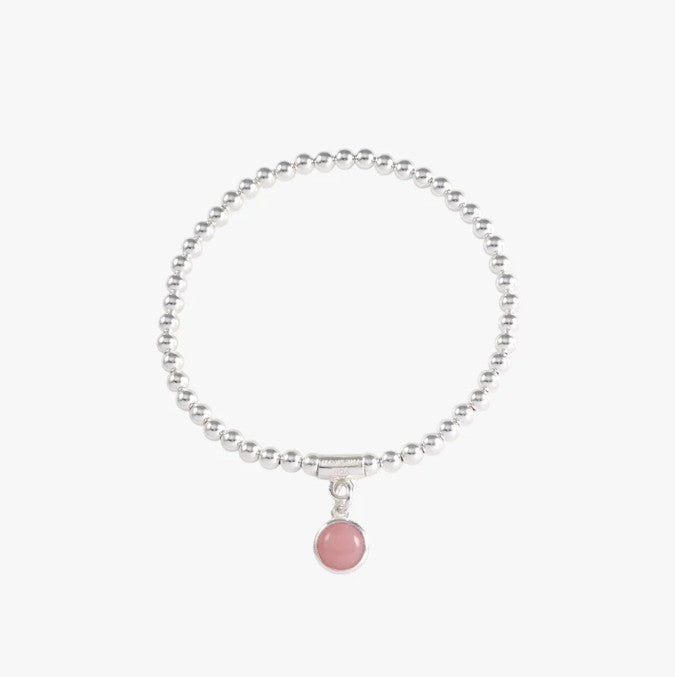 Von Treskow Silver Stretch Ball Bracelet With Round Natural Pink Opal