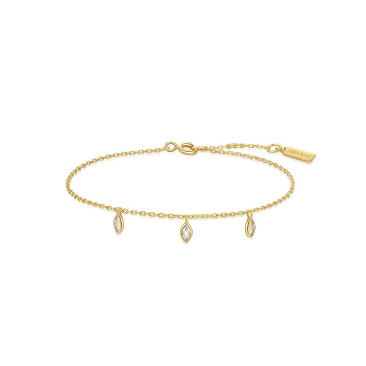 Ania Haie YG Plated Triple CZ Drop Bracelet