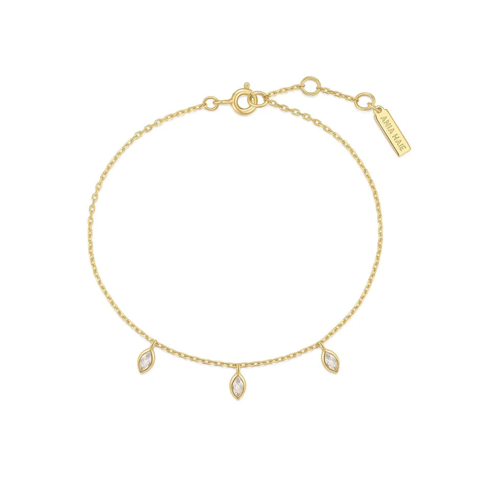 Ania Haie YG Plated Triple CZ Drop Bracelet