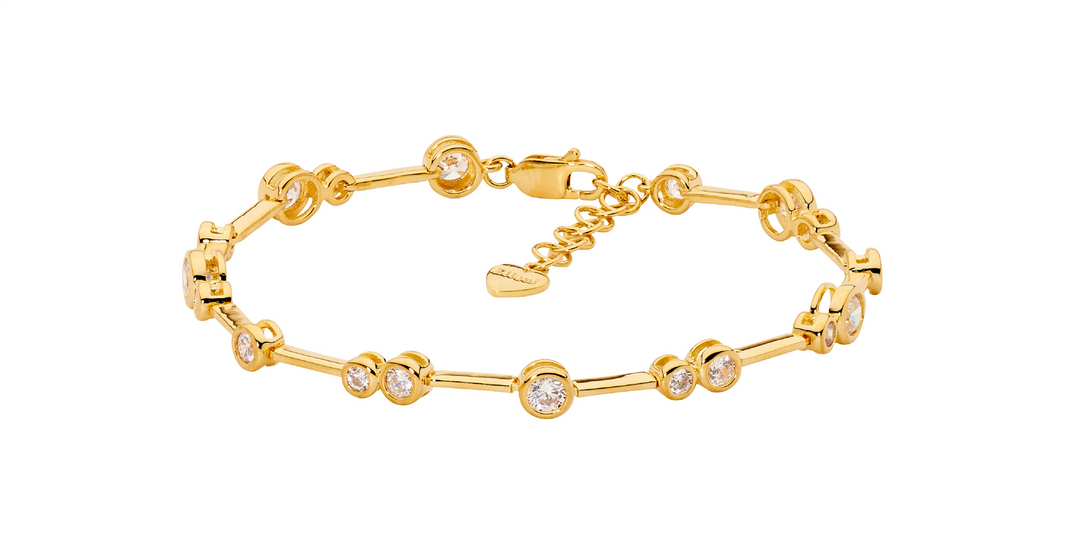 Ellani YG Plated Bezel Set CZ & Bar Bracelet