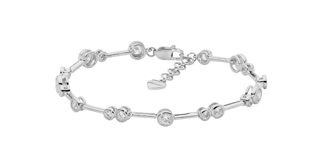 Ellani Silver CZ & Bar Bracelet