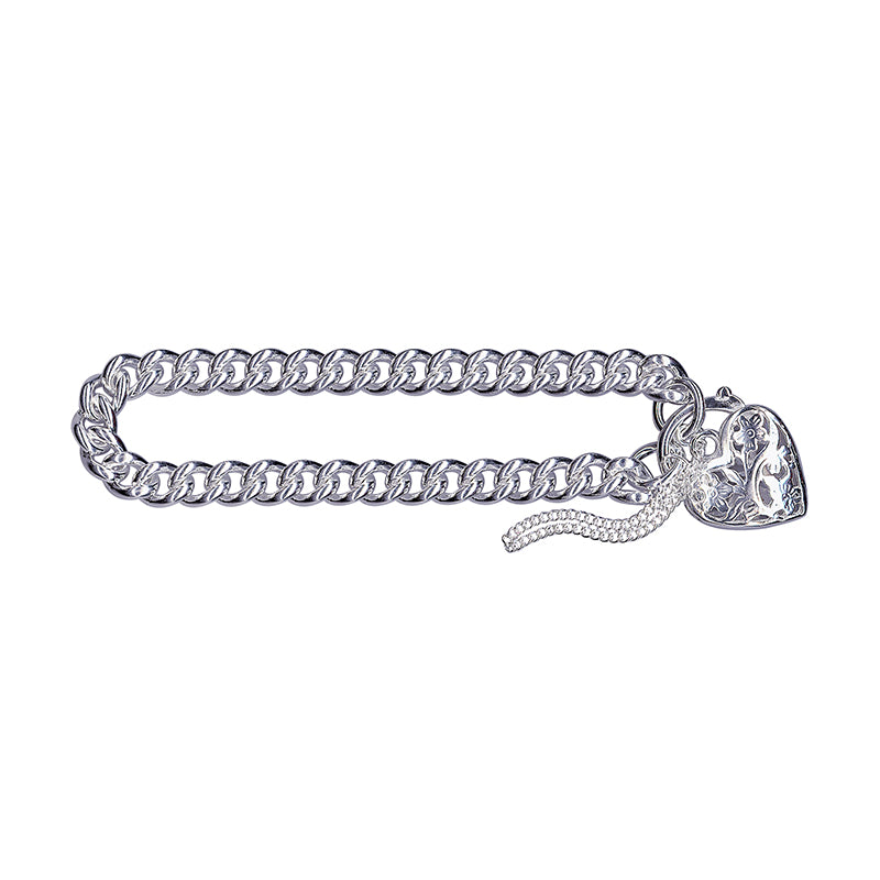 Silver Heart Padlock Curb Bracelet