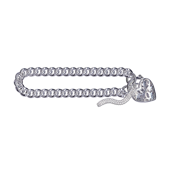 Silver Heart Padlock Curb Bracelet