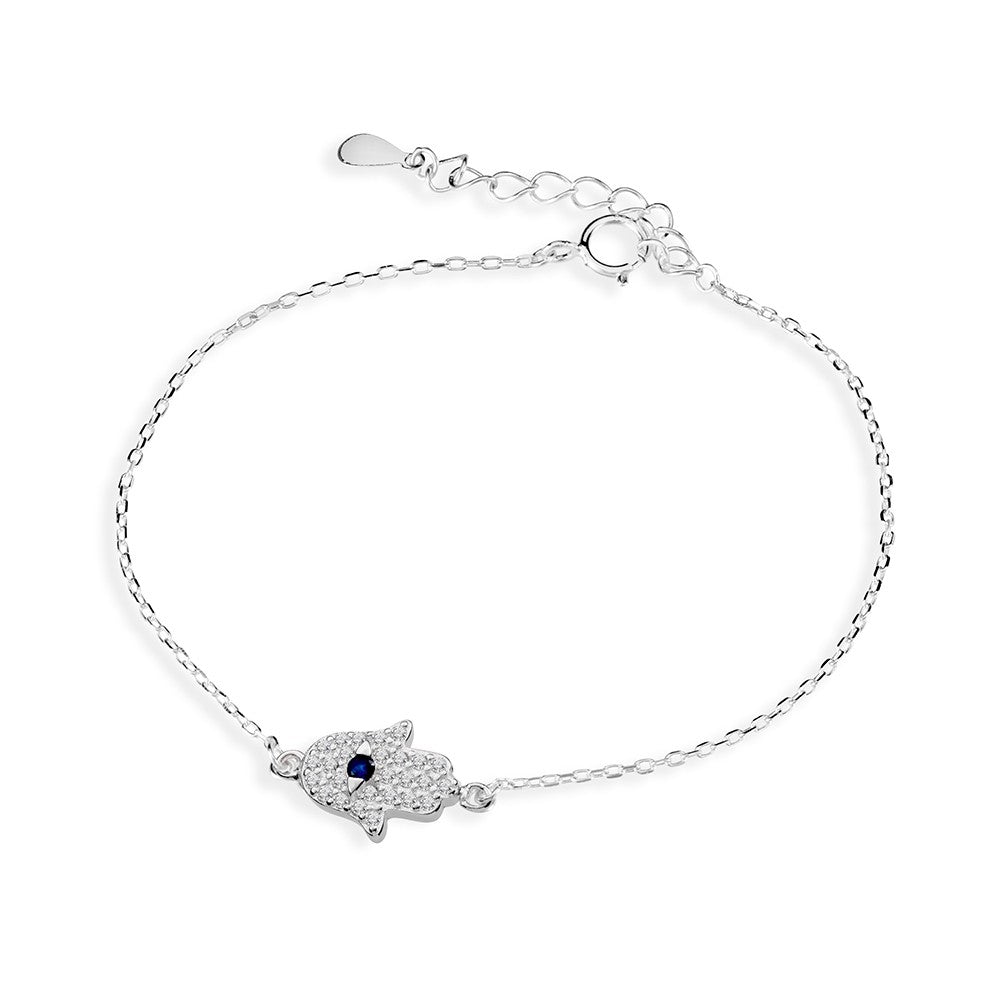 Silver CZ Hamsa Hand Bracelet
