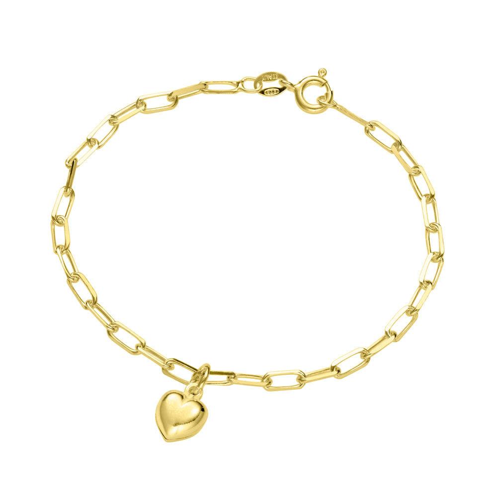 YG Plated Paperclip Puff Heart Bracelet