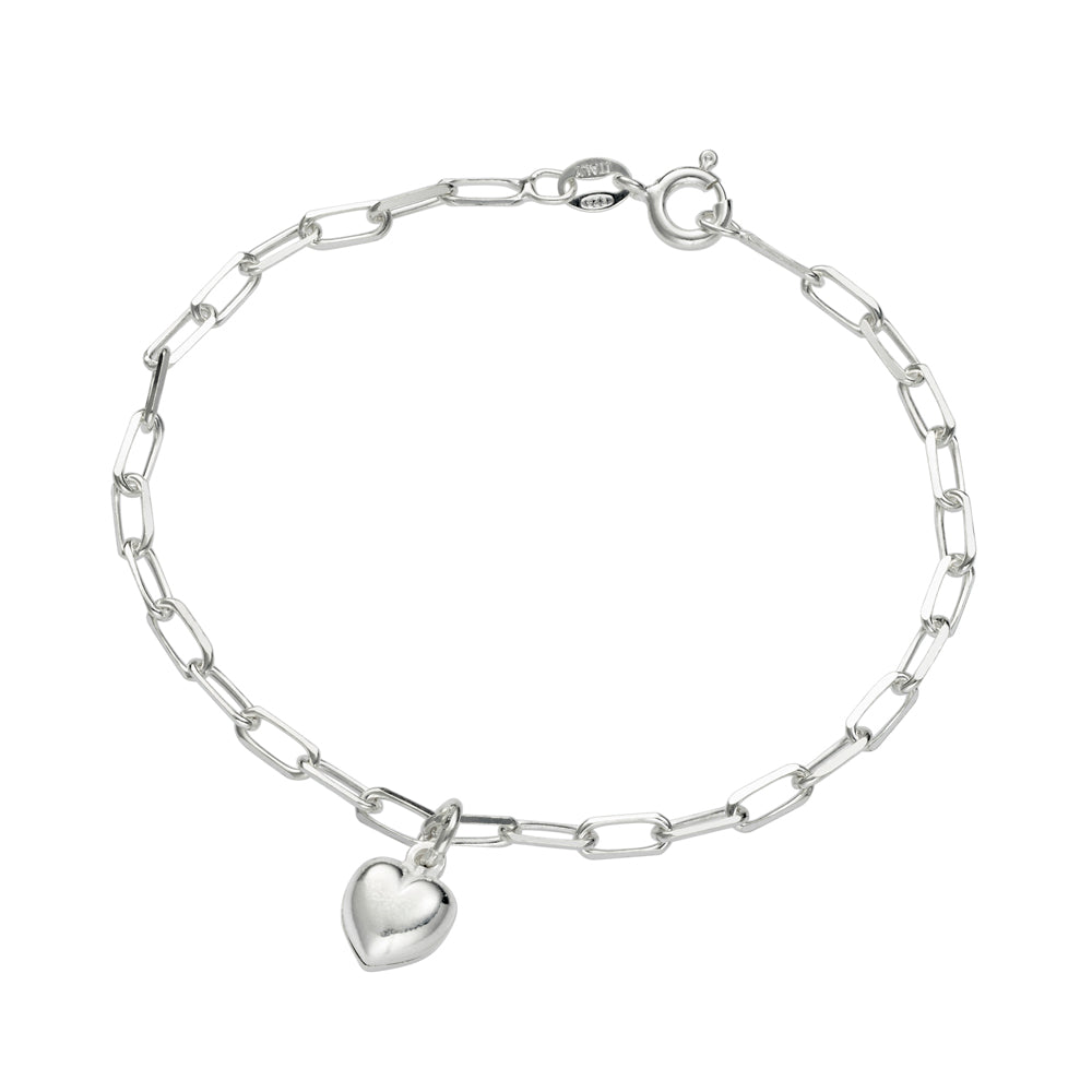 Silver Paperclip Puff Heart Bracelet